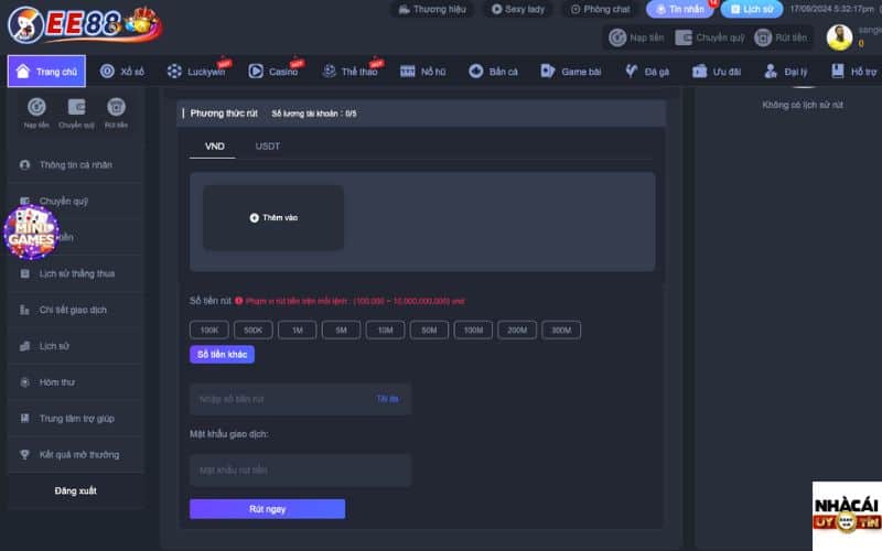 Hướng dẫn cách rút tiền EE88