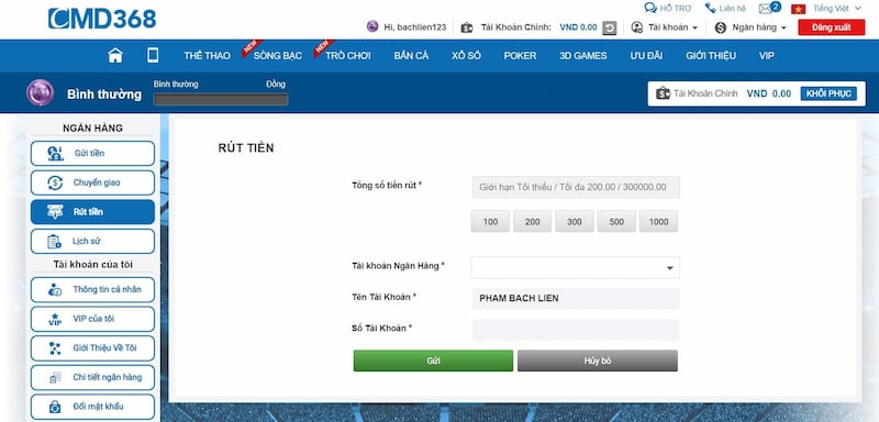 Hướng dẫn cách rút tiền CMD368