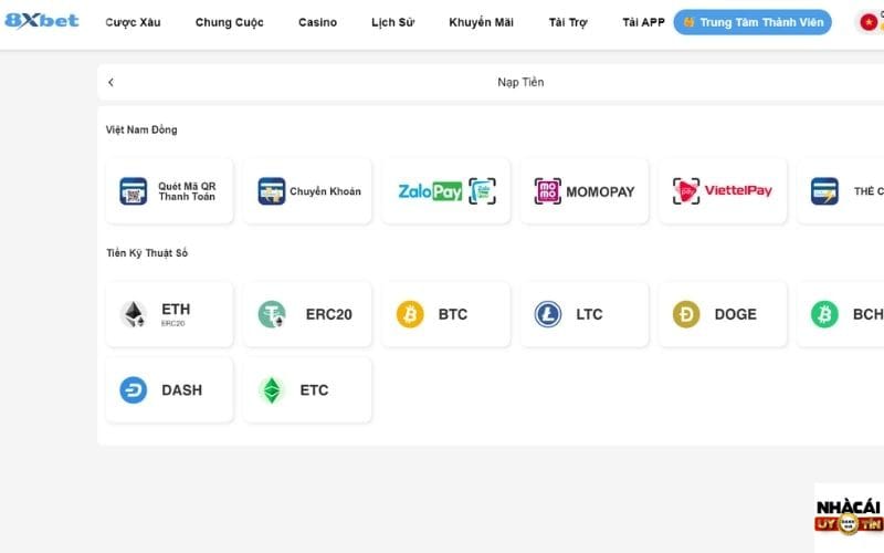 Các phương thức nạp tiền 8Xbet