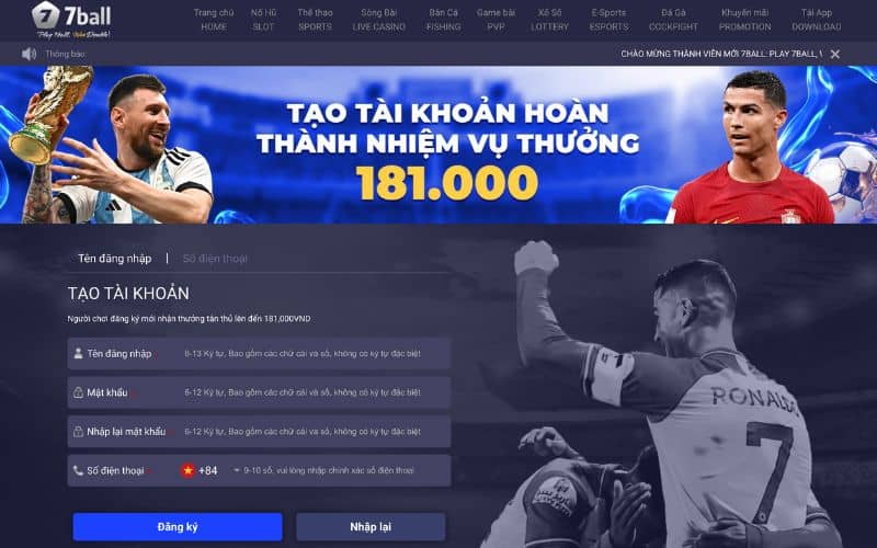 Cách đăng ký 7ball nhận khuyến mãi 131k