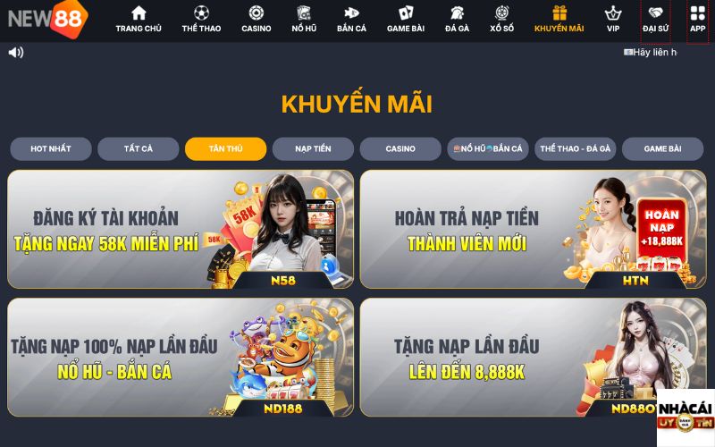 Nhà cái New88 tặng 68k freebet